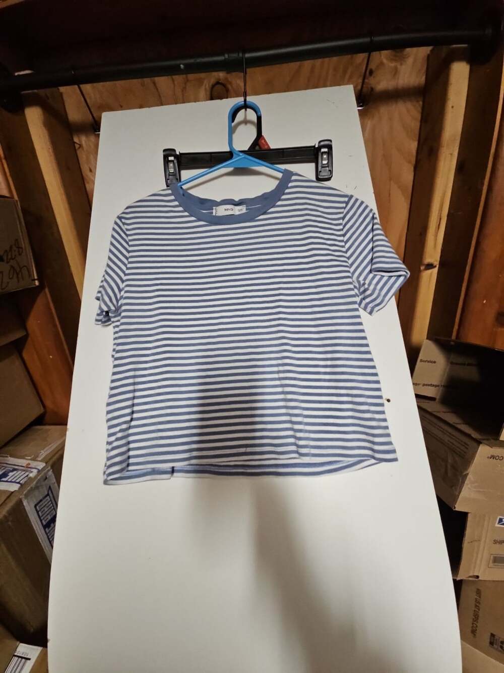 (347) MNG Striped T-Shirt Size S Blue White Crewneck Tee